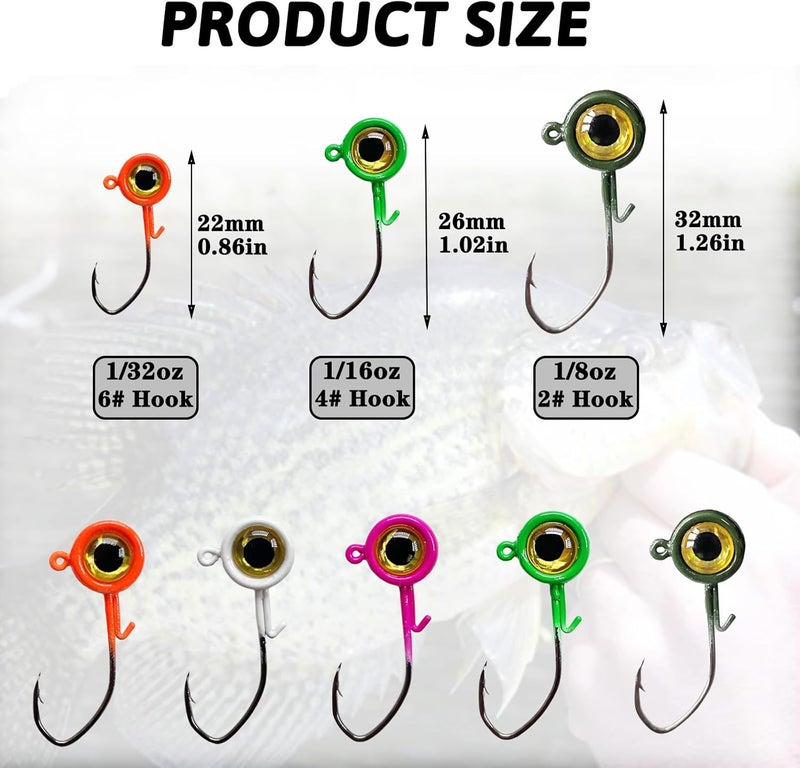 FISHCORNER Crappie Jigs,20Pcs Crappie Jig Heads Fishing Jigs for Bass Fishing 1/32oz,1/16oz,1/8oz - Image 5
